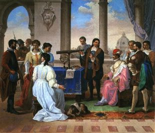 Eustachio Divini illustra le qualità del suo cannocchiale a Ferdinando II de' Medici, Granduca di Toscana